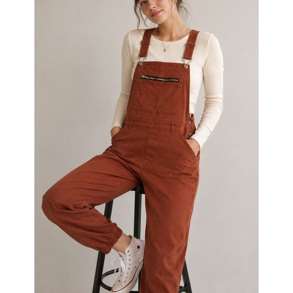 Wild Fable Women S Brown Utility Overalls Zip Front Jogger Workwear Y2K Jumpsuit